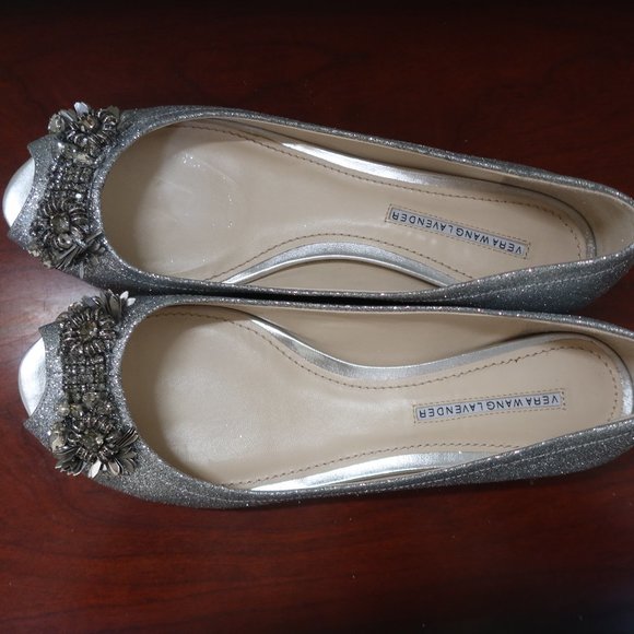 Vera Wang Silver Peep Toe Formal ballet slippers - Picture 5 of 6